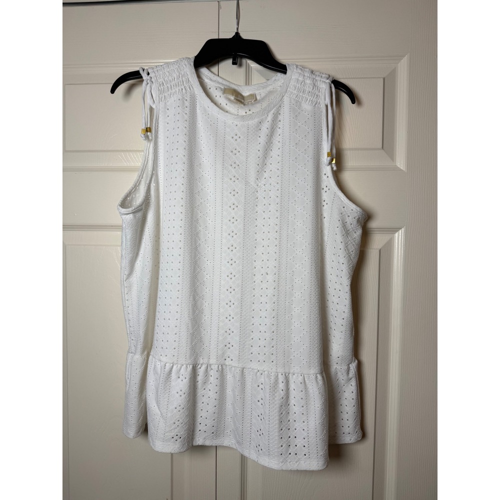 MICHAEL Michael Kors white sleeveless eyelet peplum top